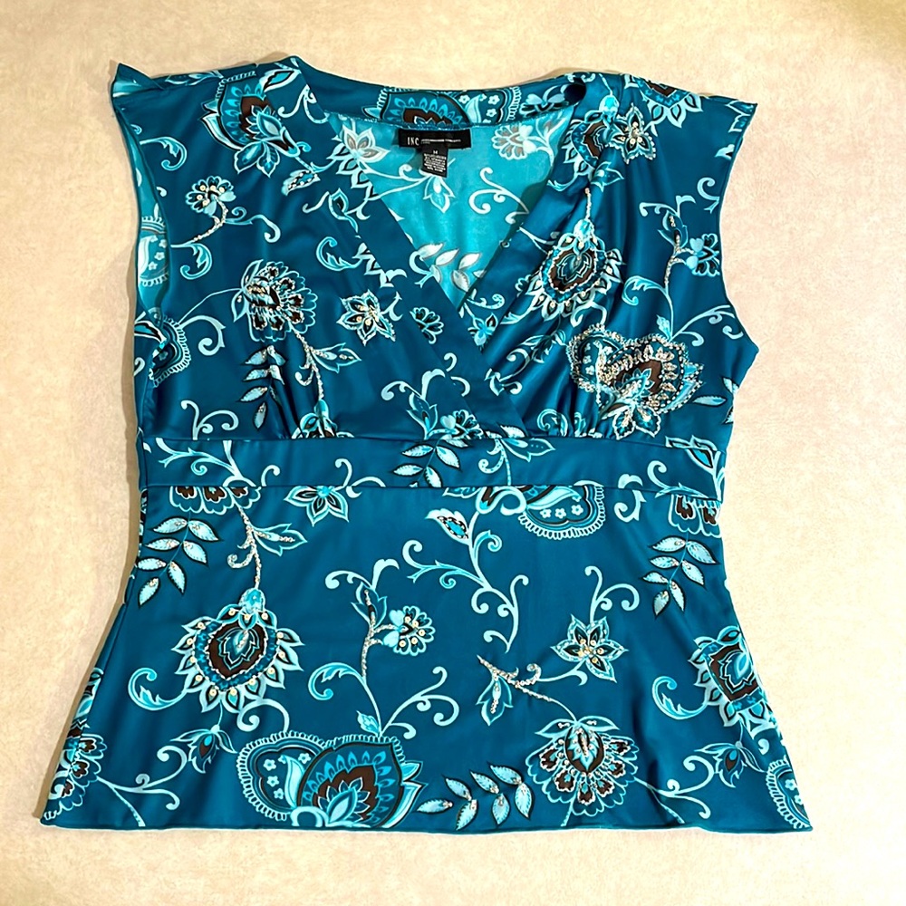 INC Teal w/sequins dressy sleeveless blouse